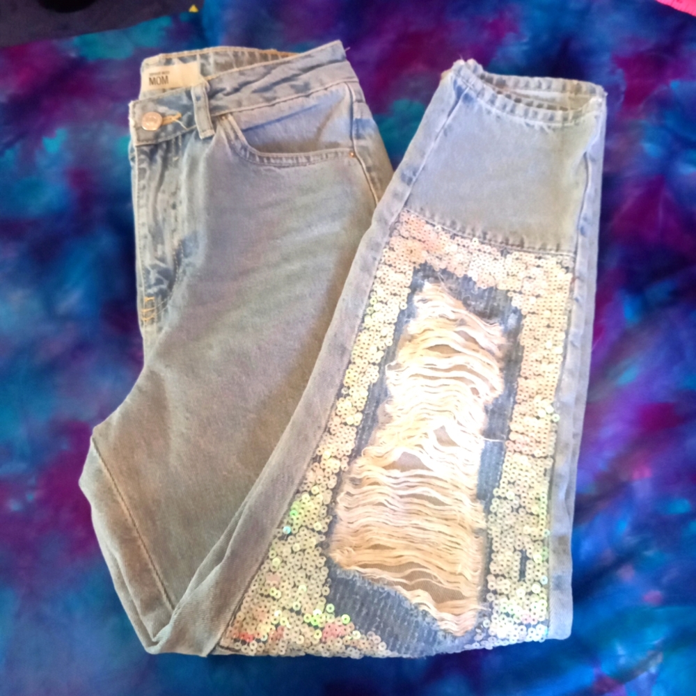 Topshop Moto mom jeans with sequins